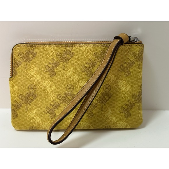 Coach, Women's Wristlet/Wallet, Yellow W/Coach Logo Pattern - Picture 2 of 5